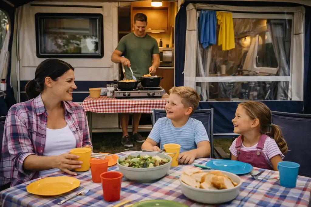 Eten op de camping hoort er ook bij